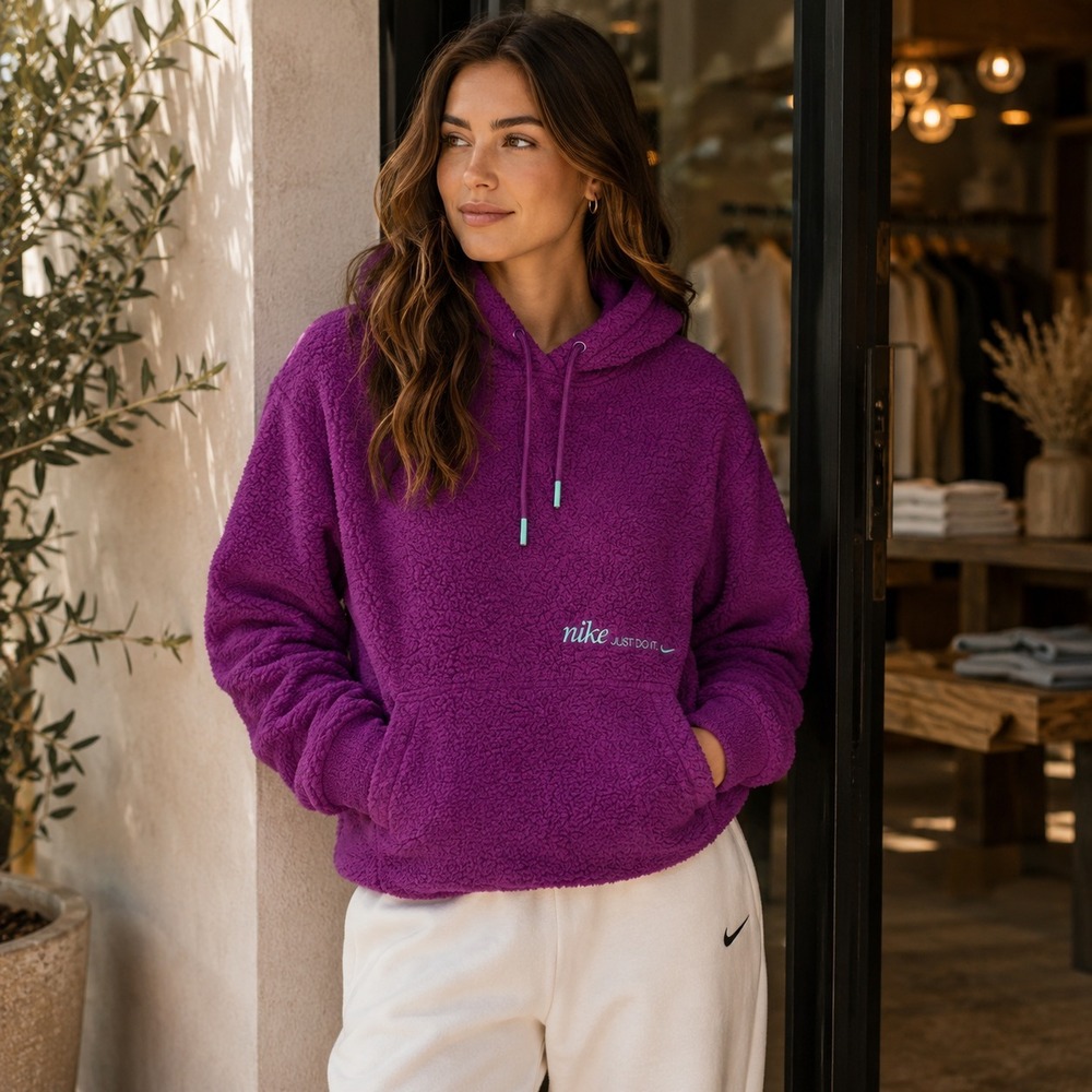 NIKE Women's Sweatshirt XS Purple Pullover‎ Hoodie Sherpa Therma-FIT DQ6236-503